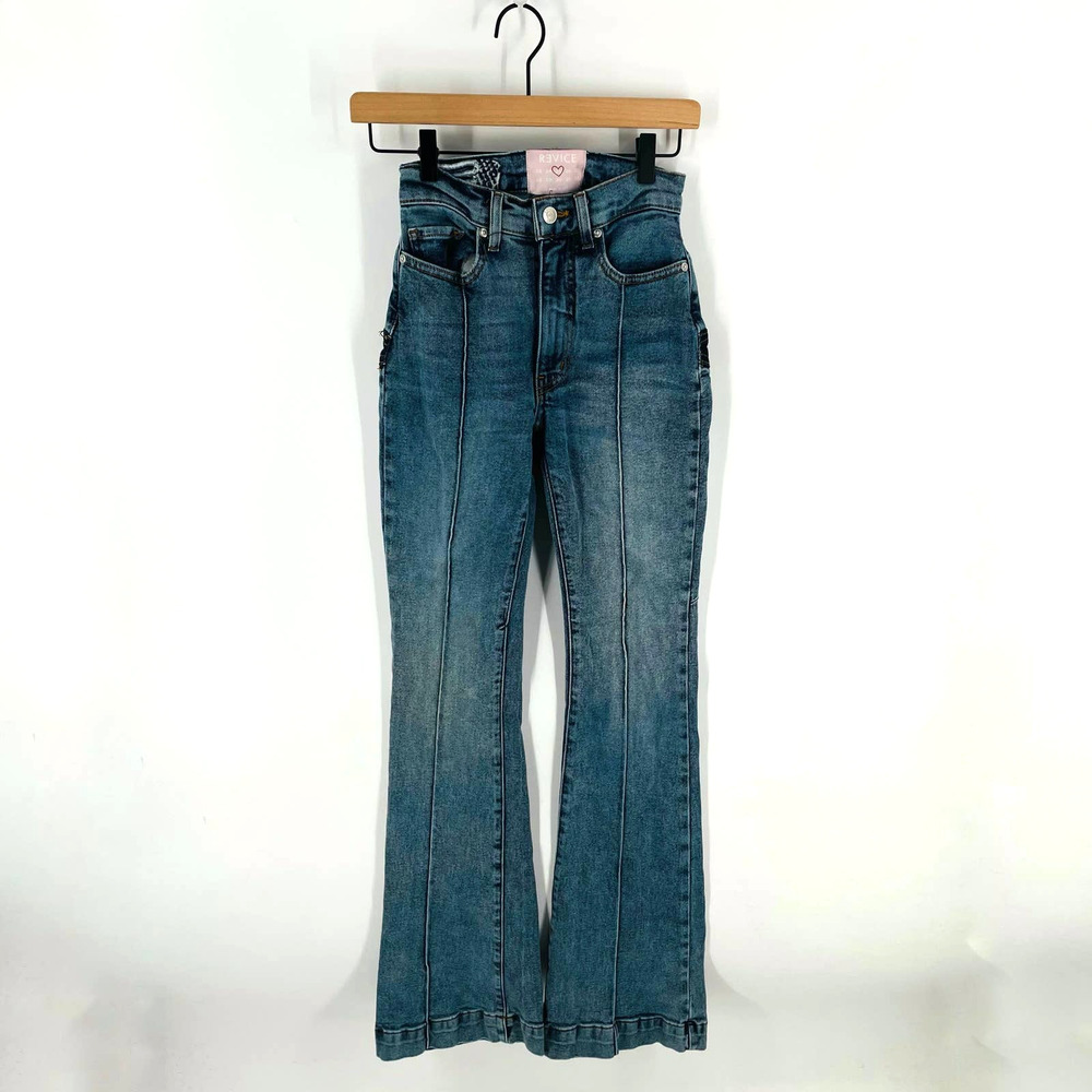 Revice Medium Wash High Waist Dark Wash Star Bootie Flare Jeans Size 25
